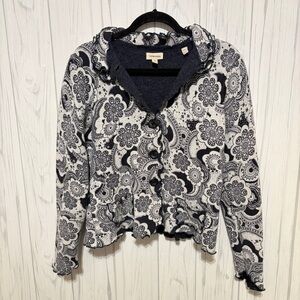 VENARIO Angora & Wool Floral Print Button-Up Cardigan,‎ Medium